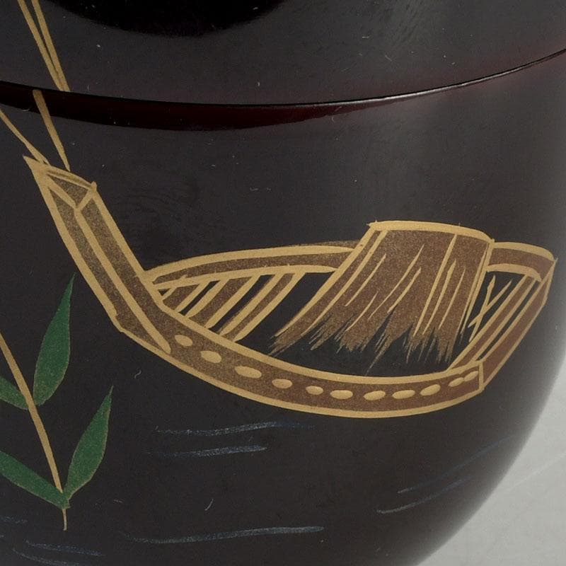 茶道具　蒔絵師　西村弘峰作　曳舟蒔絵　中棗　共箱　V　9343