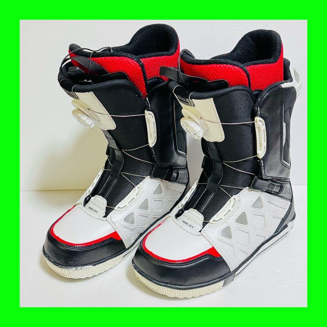 27cm スノーボードブーツ 黒/赤/白初心者BoAダイヤル式簡単27センチ