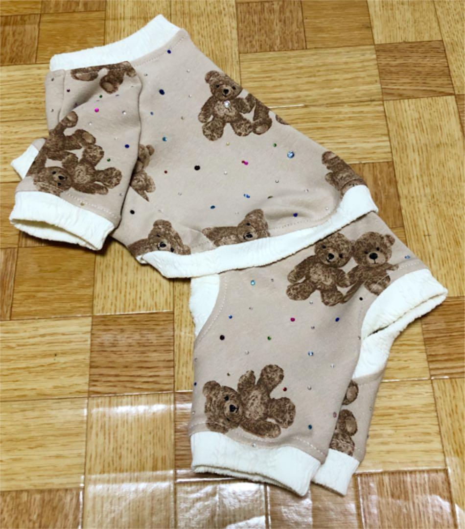 U´•ﻌ•`U キラキラくまちゃん ラグランロンパース ベージュ