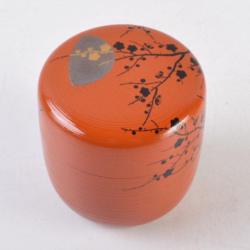 茶道具　山中塗　道場宗廣作　朱刷毛目　梅月蒔絵　大棗　共箱　V　9038