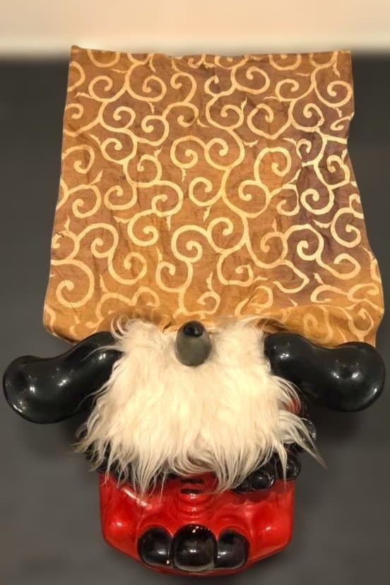 旧家蔵出 大振 獅子頭 雄 木彫 獅子舞い 彫刻 朱塗 漆塗