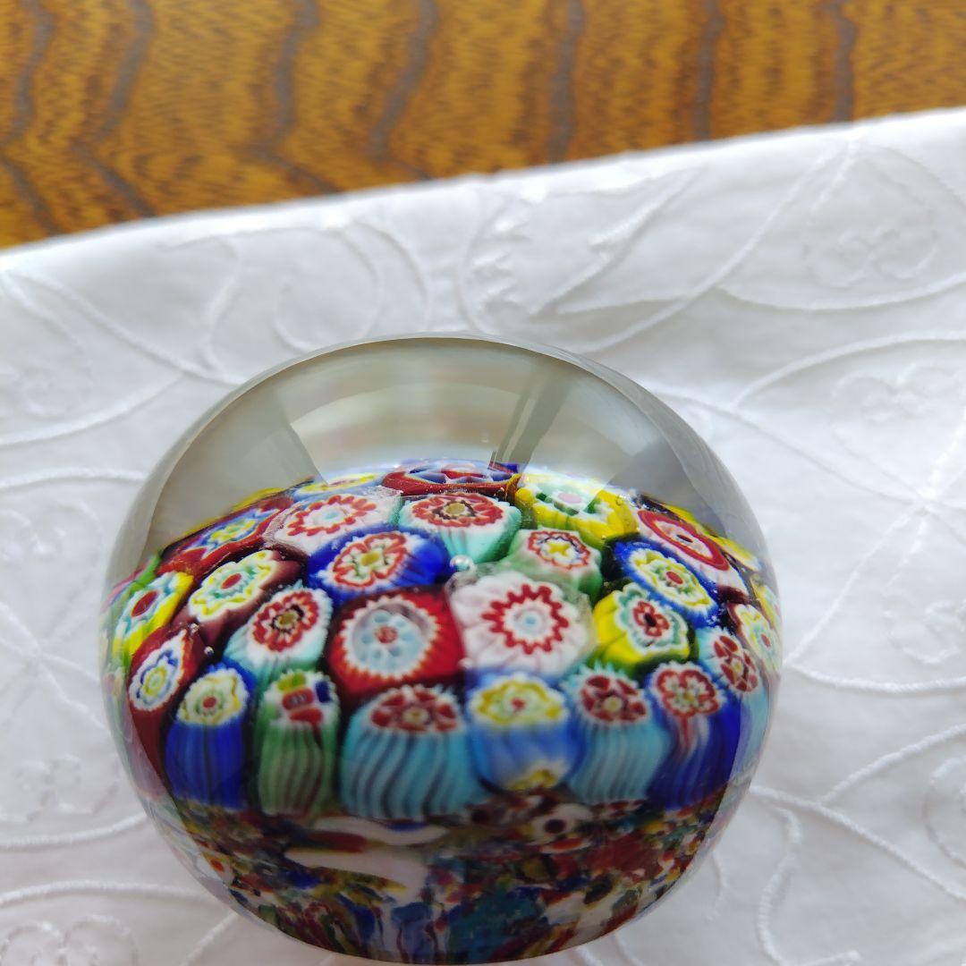 【ヴィンテージ】MURANO ガラスペーパーウエイト　ミルフィオリ　（千の花）