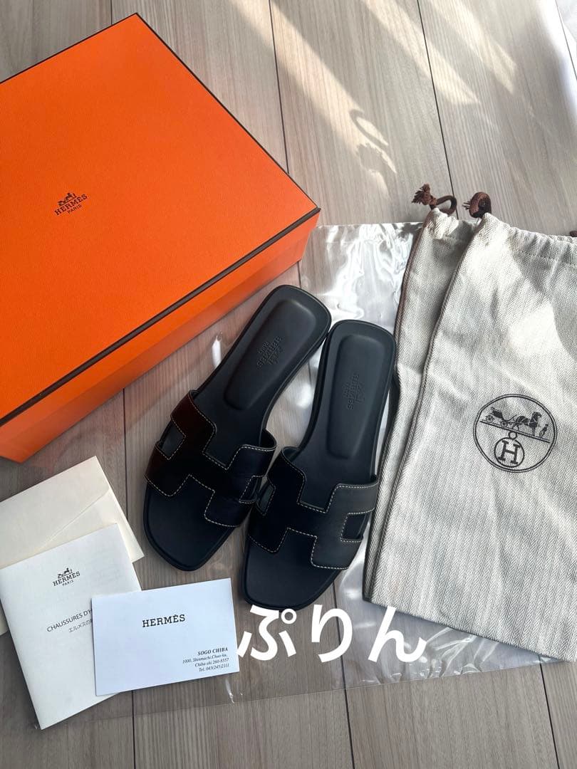 HERMES エルメス オラン ブラック サンダル レディース 37サイズ