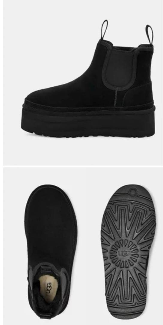 UGG ニューメルプラットフォーム チェルシー 黒 7 24㎝