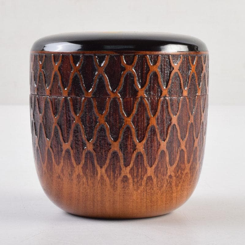 茶道具　加賀蒔絵師　和田寿峰作　立雛蒔絵　甲黒網目中棗　共箱　V　8993