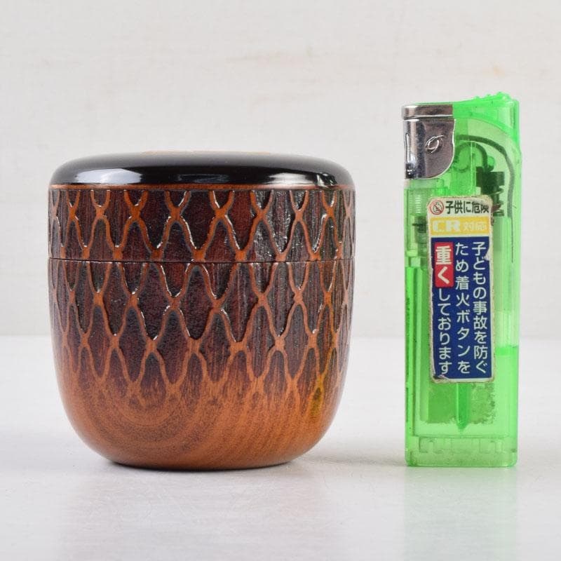 茶道具　加賀蒔絵師　和田寿峰作　立雛蒔絵　甲黒網目中棗　共箱　V　8993