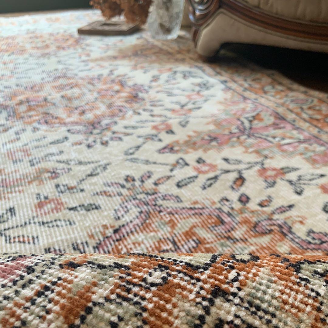 ペールオレンジ200×97 フラワーメダリオン　トルコヴィンテージラグ