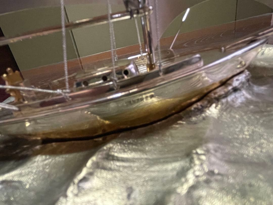 シルバー製帆船模型 ガラスケース付き