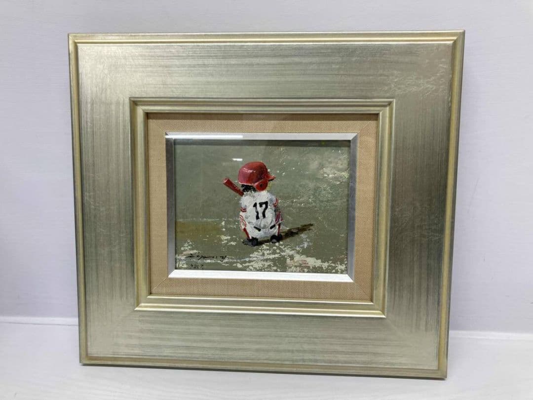 【真作 希少油彩画】出番のないベンチ（代打-17）　超人気作家「櫻井幸雄」