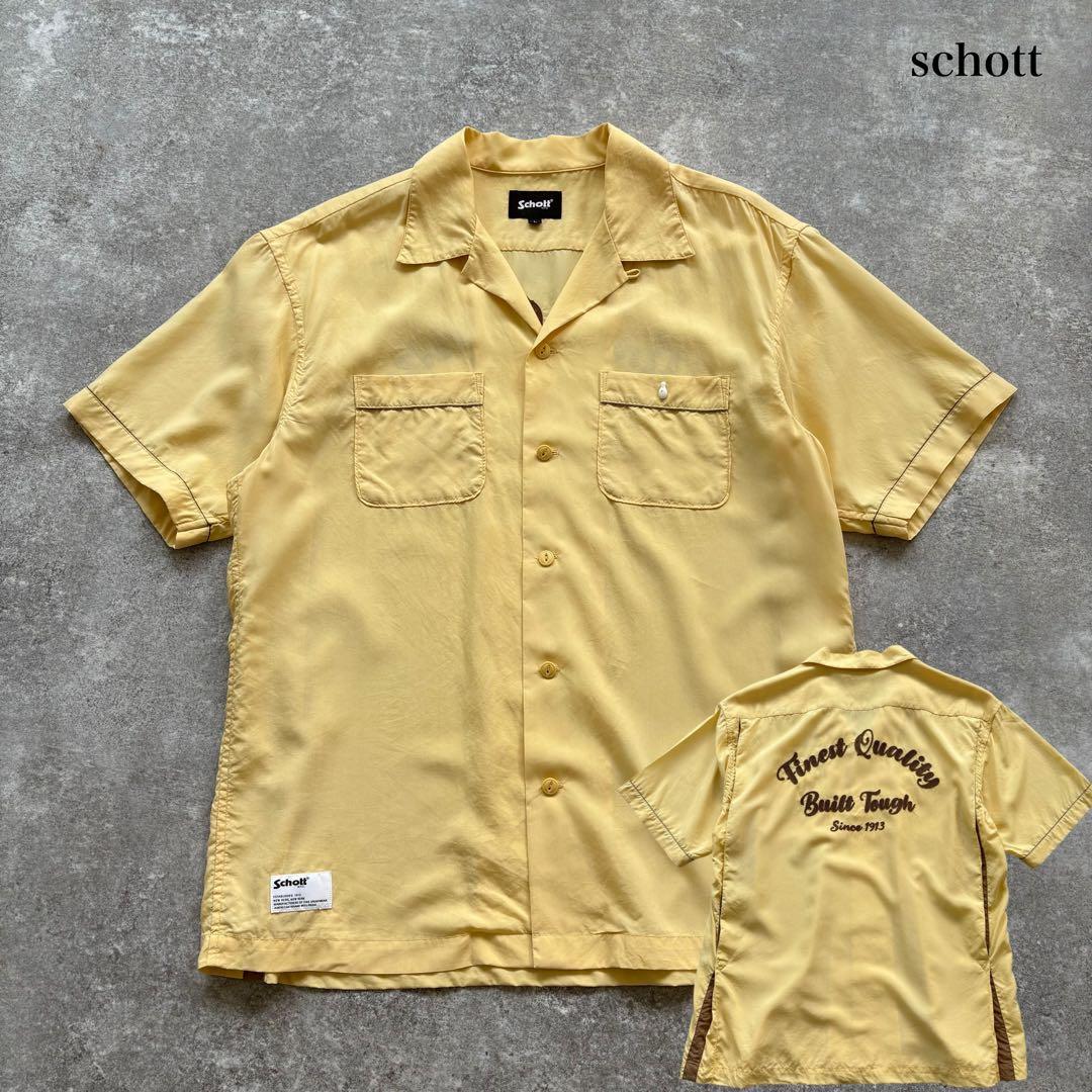 【schott】ショット ボウリングシャツ オープンカラー チェーン刺繍 (L)