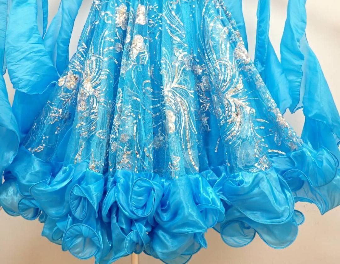 6355★MLサイズ★濃い水色/シルバー/スタンダードドレス☆社交ダンス