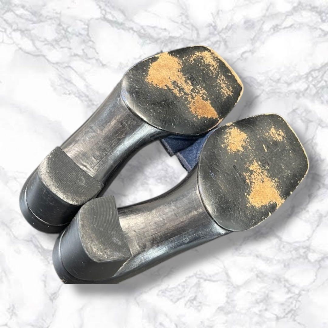 美品 シャネル ミュール サンダル デニム レザー ブルー 36 ココマーク