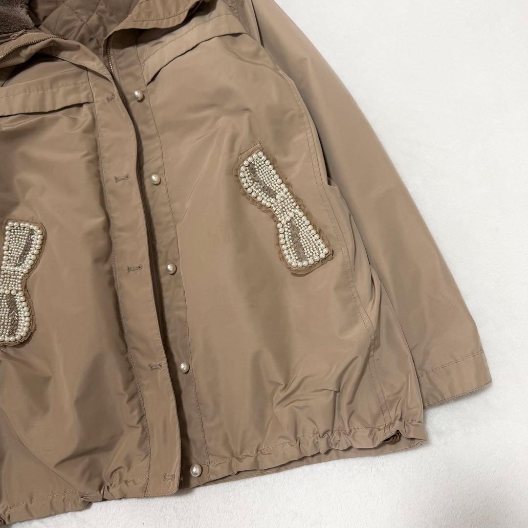 フランシュリッペ モッズコート パールリボン ビジュー ライナー付き ベージュ
