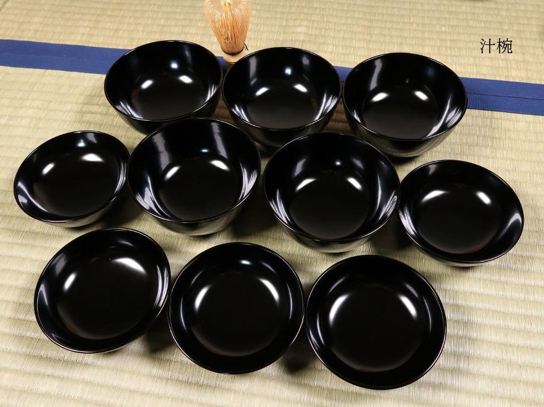 良好 懐石道具一式 木製漆器 各種椀 引き盃 盃台 折敷 四方膳 欅 CM183