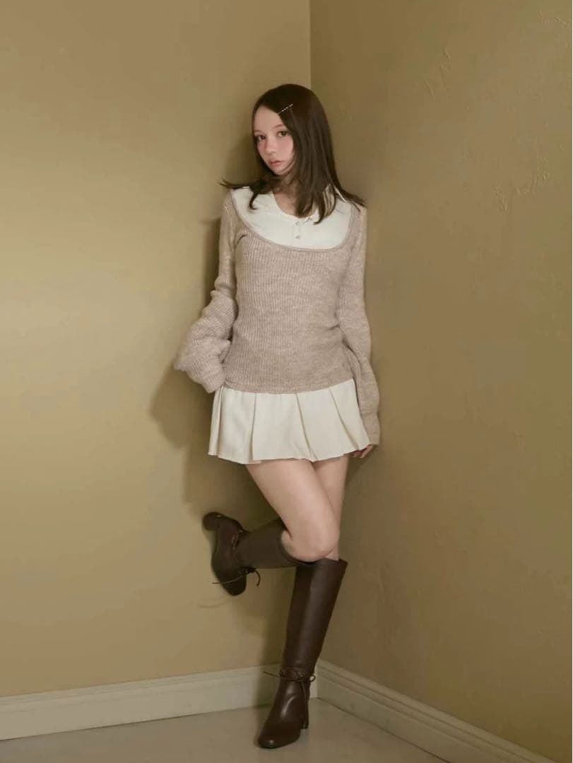 andmary Demi layered mini dress ベージュ
