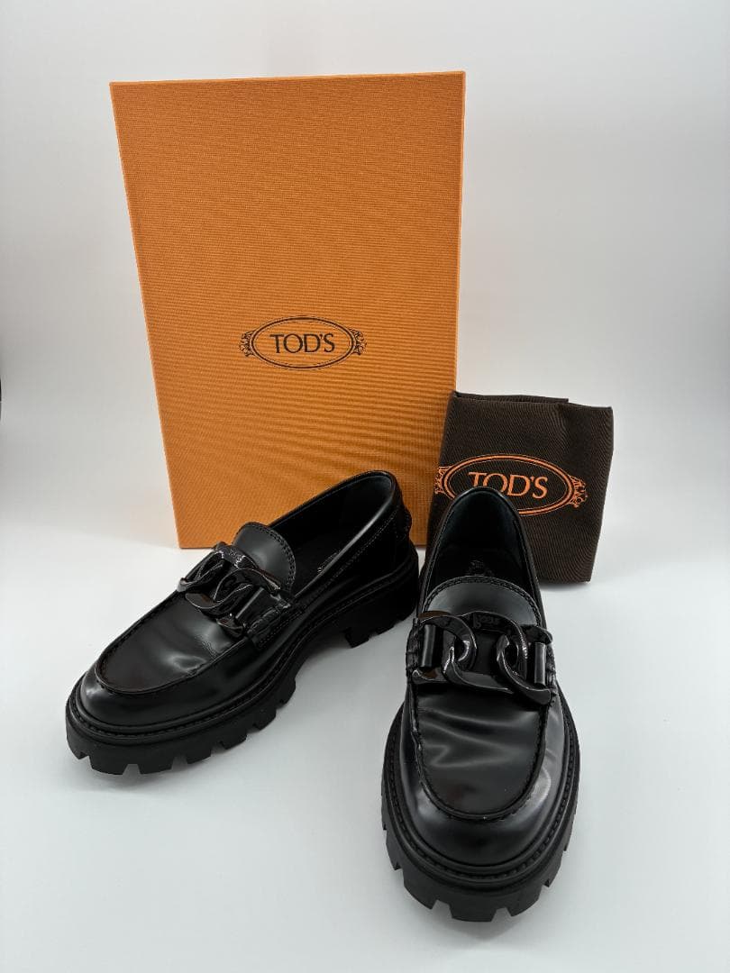 トッズ 厚底 レザー ローファー 黒 35.5 約22.5cm イタリア製鑑定済