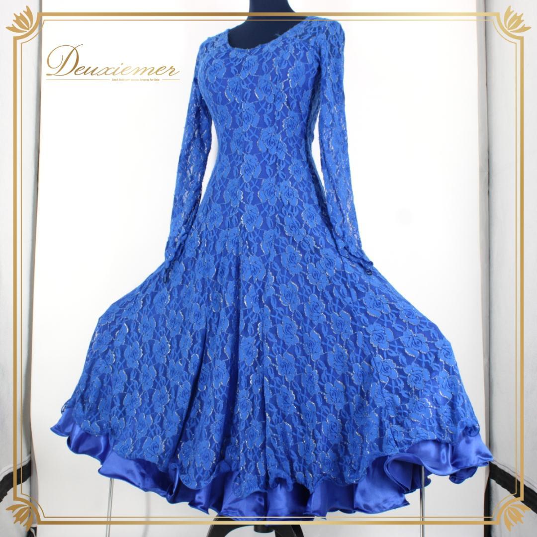 【社交ダンス衣装】ワンピース ドレス leirena 準正装 青 ブルー レース