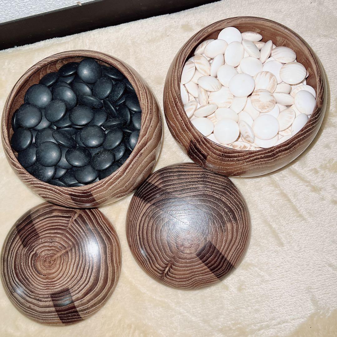 蛤⭐️碁石 蛤白石厚み約1cm 那智黒黒石 碁笥付き 34号？