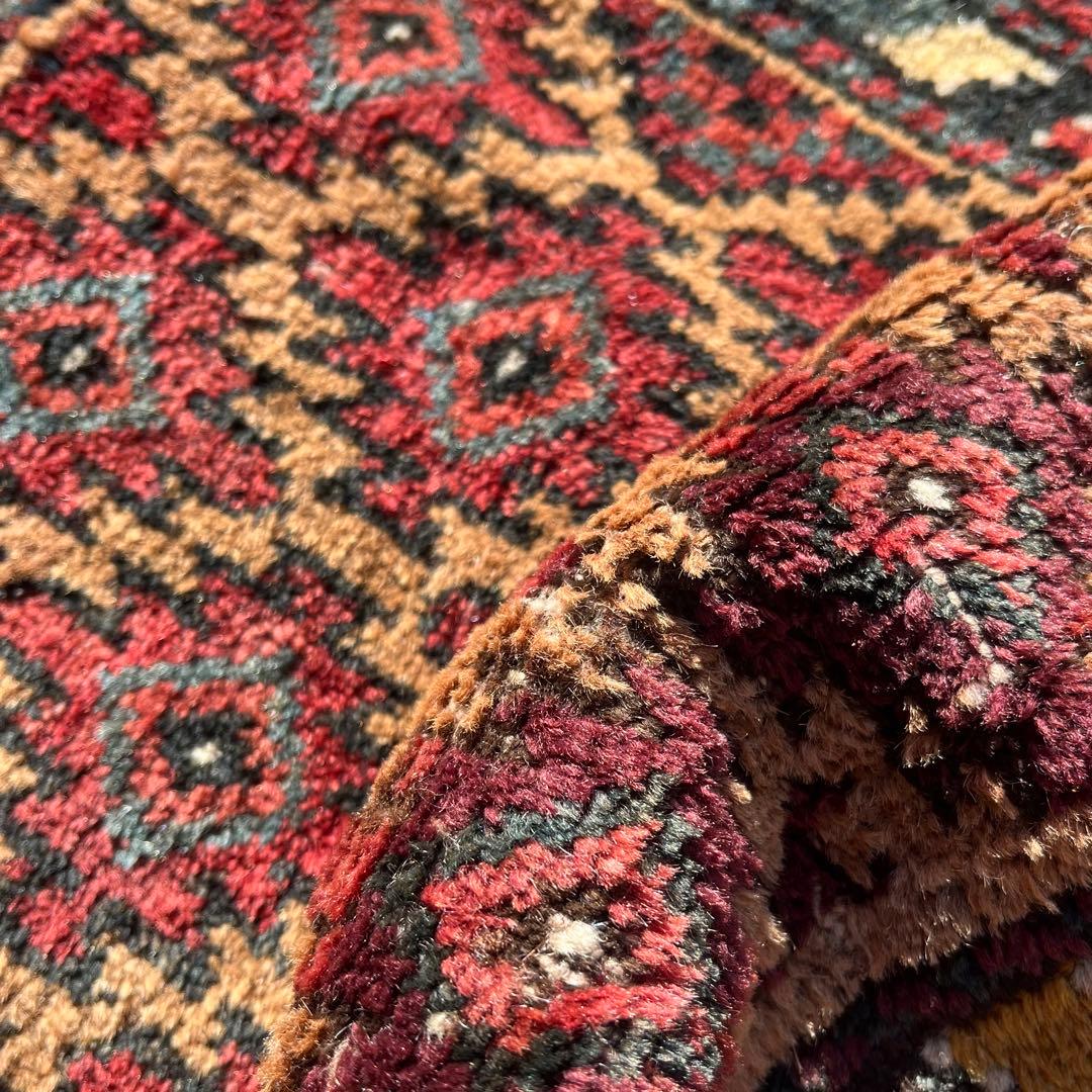 年末セール☆アンティーク絨毯 バルーチ族 バーリシトの袋表 手織りトライバルラグ