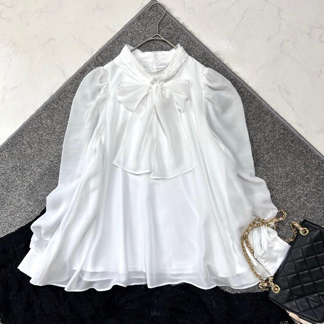 美品 セルフォード リボンブラウス フレア Aライン 白