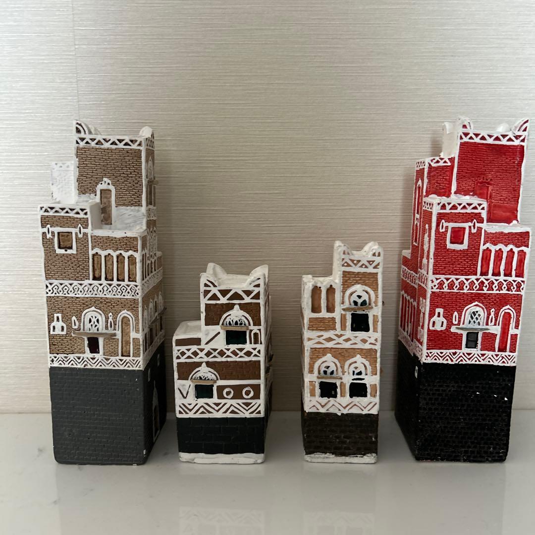 イエメン建物　インテリアオブジェ4点セット