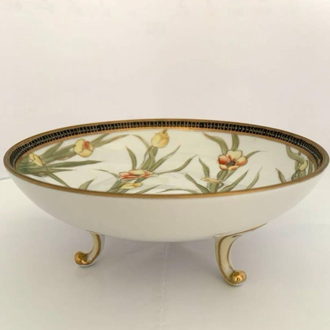 オルードノリタケ ラスター彩水仙文三足盤 M印（1910～1921年頃）