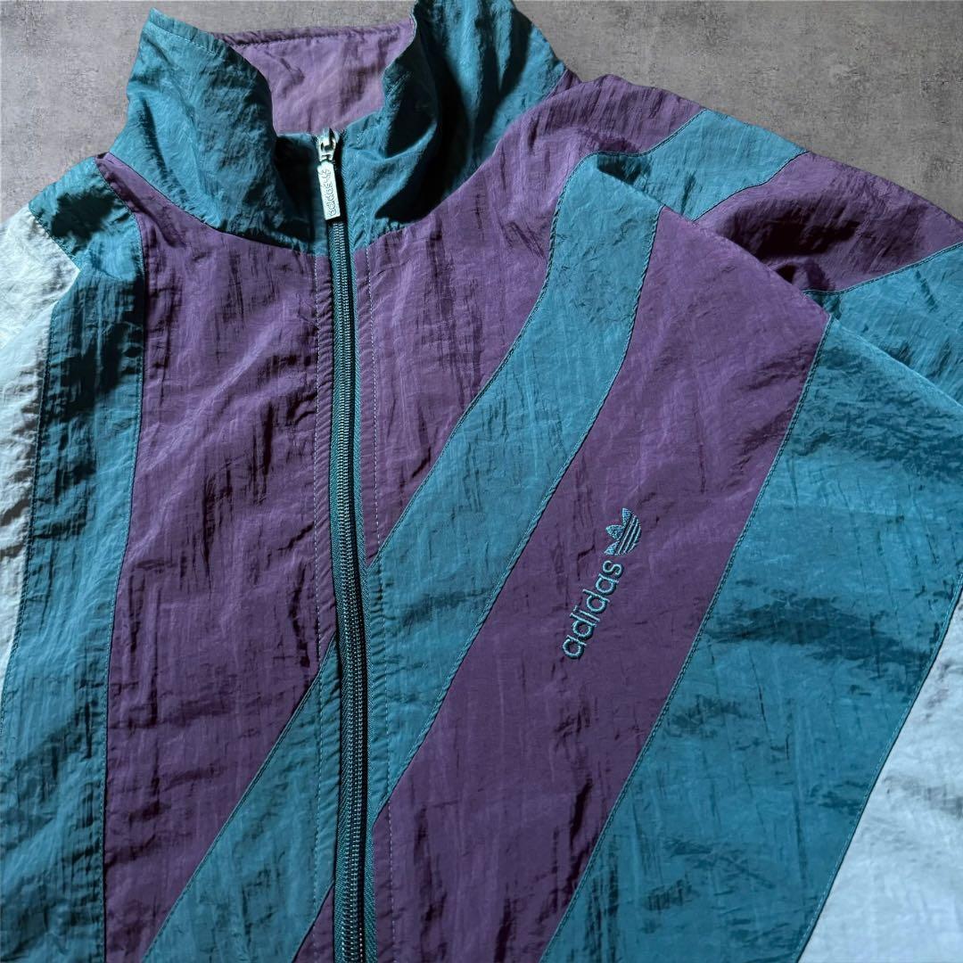1501 古着90年代adidasナイロンジャケット刺繍ロゴ好配色マルチカラー