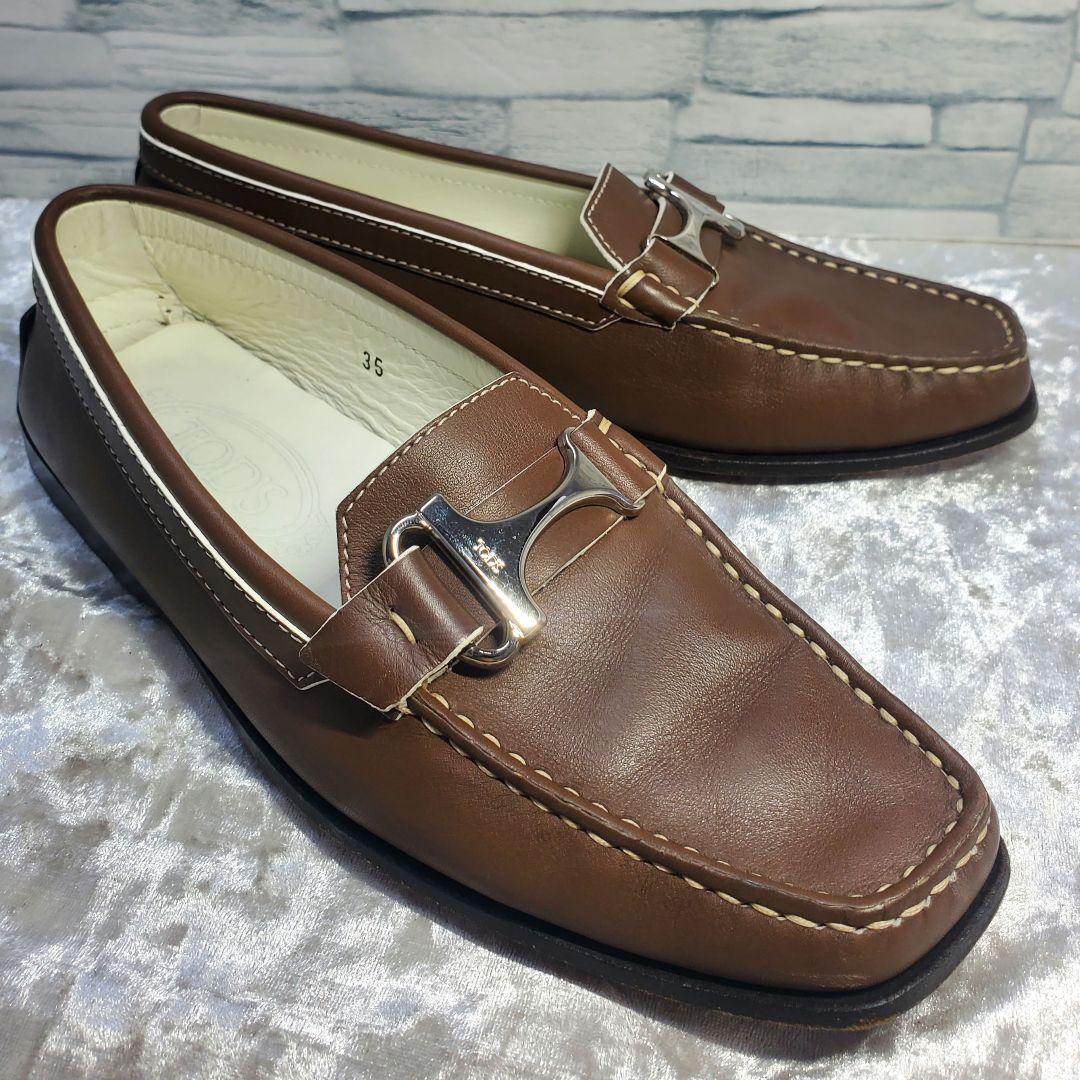 【極美品】✨TOD'S トッズ 22cm ローファー 革靴 T金具 茶系 35
