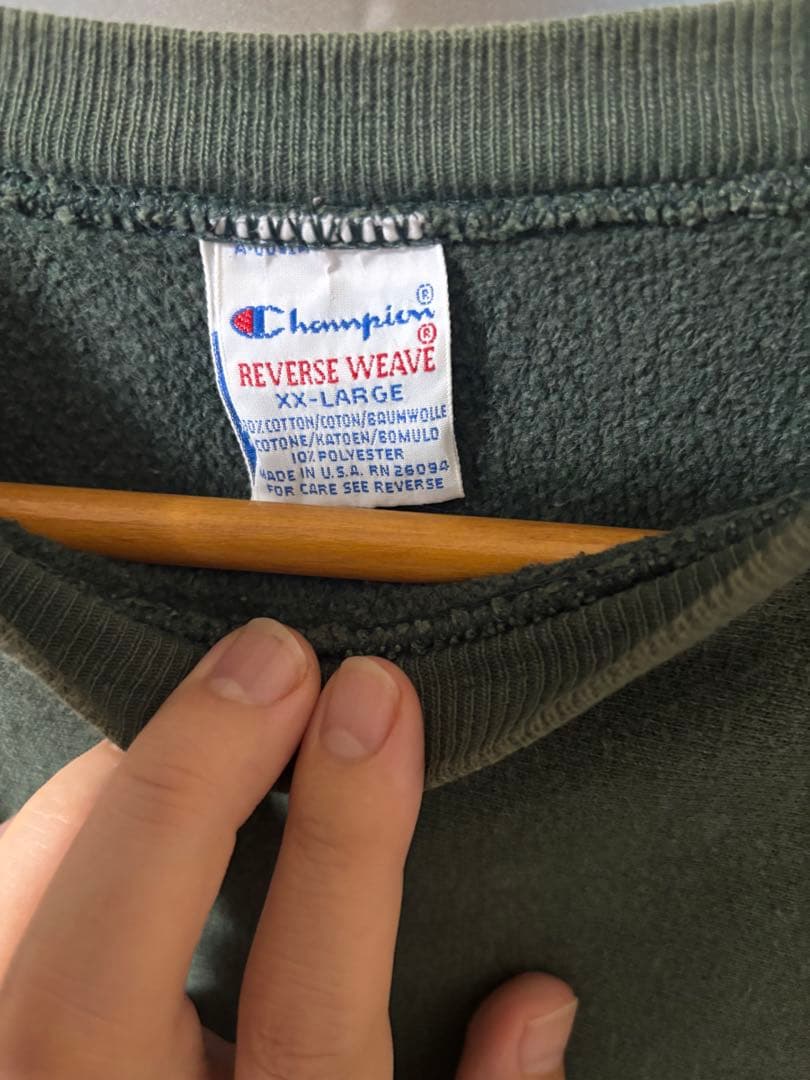 【良品】チャンピオン 90s 刺繍タグ 目無し リバースウィーブ USA製 緑