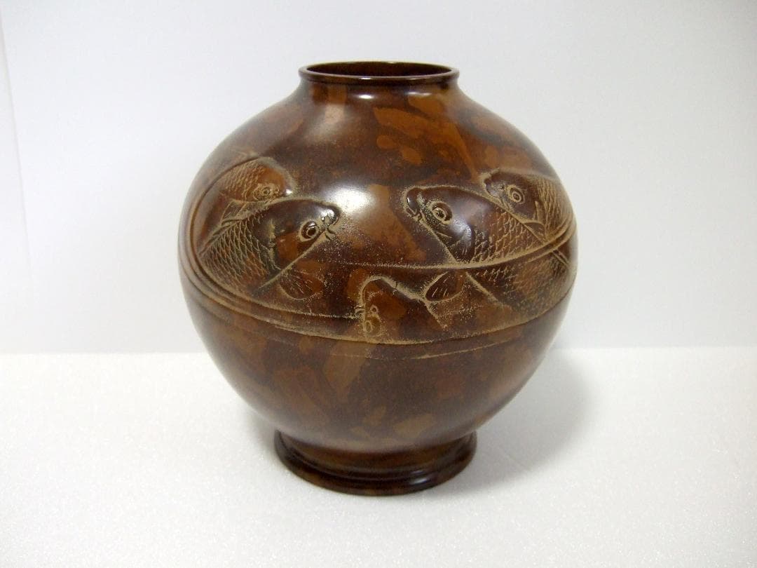 銅製 鯉文 花瓶 / 花生 花器