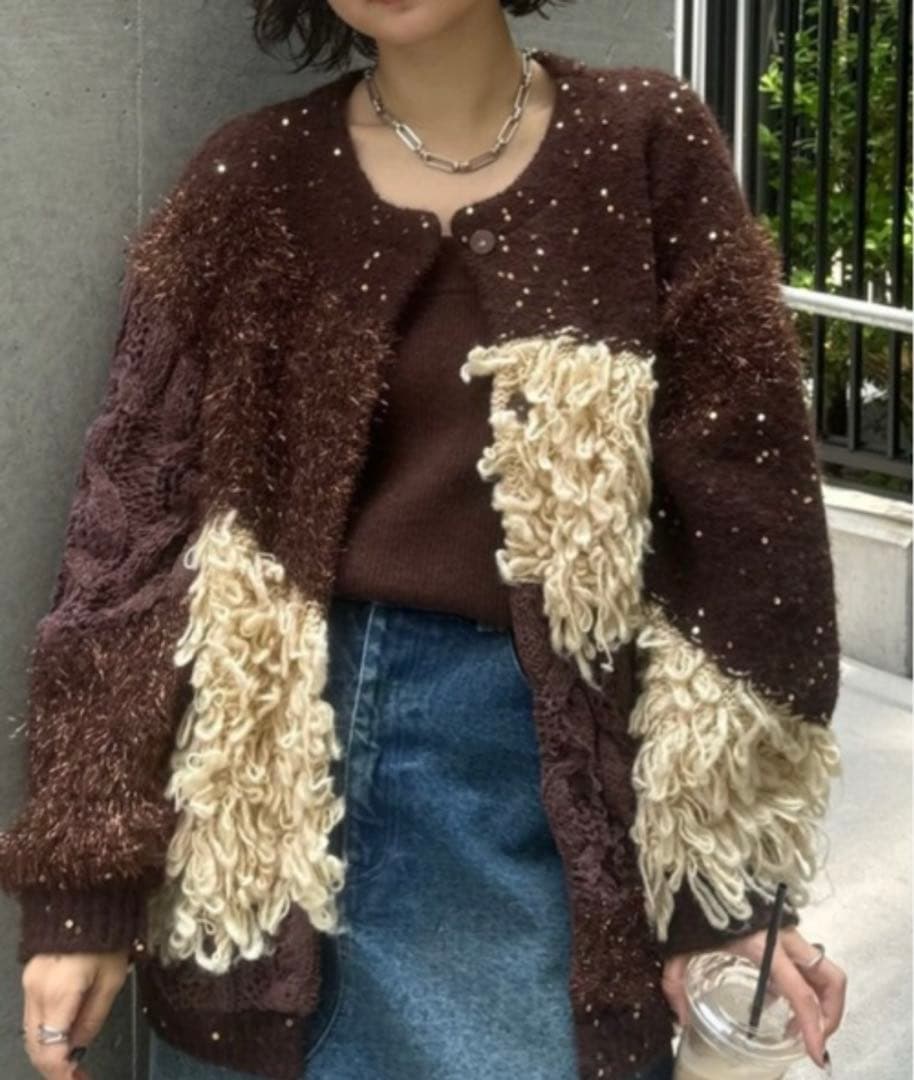 【新品】UND MIX YARN PATCHWORK KNIT CARDIGAN