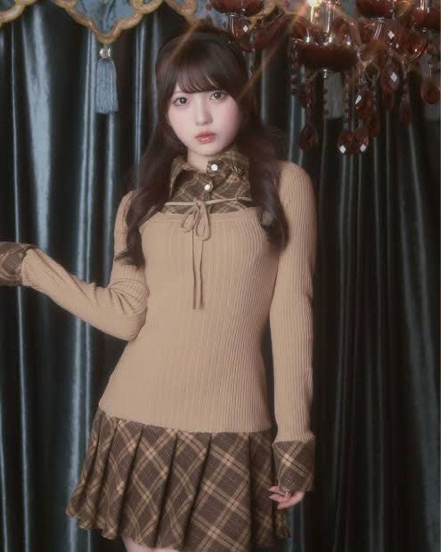 ミシェルマカロン チェックドッキングワンピース フリーサイズ