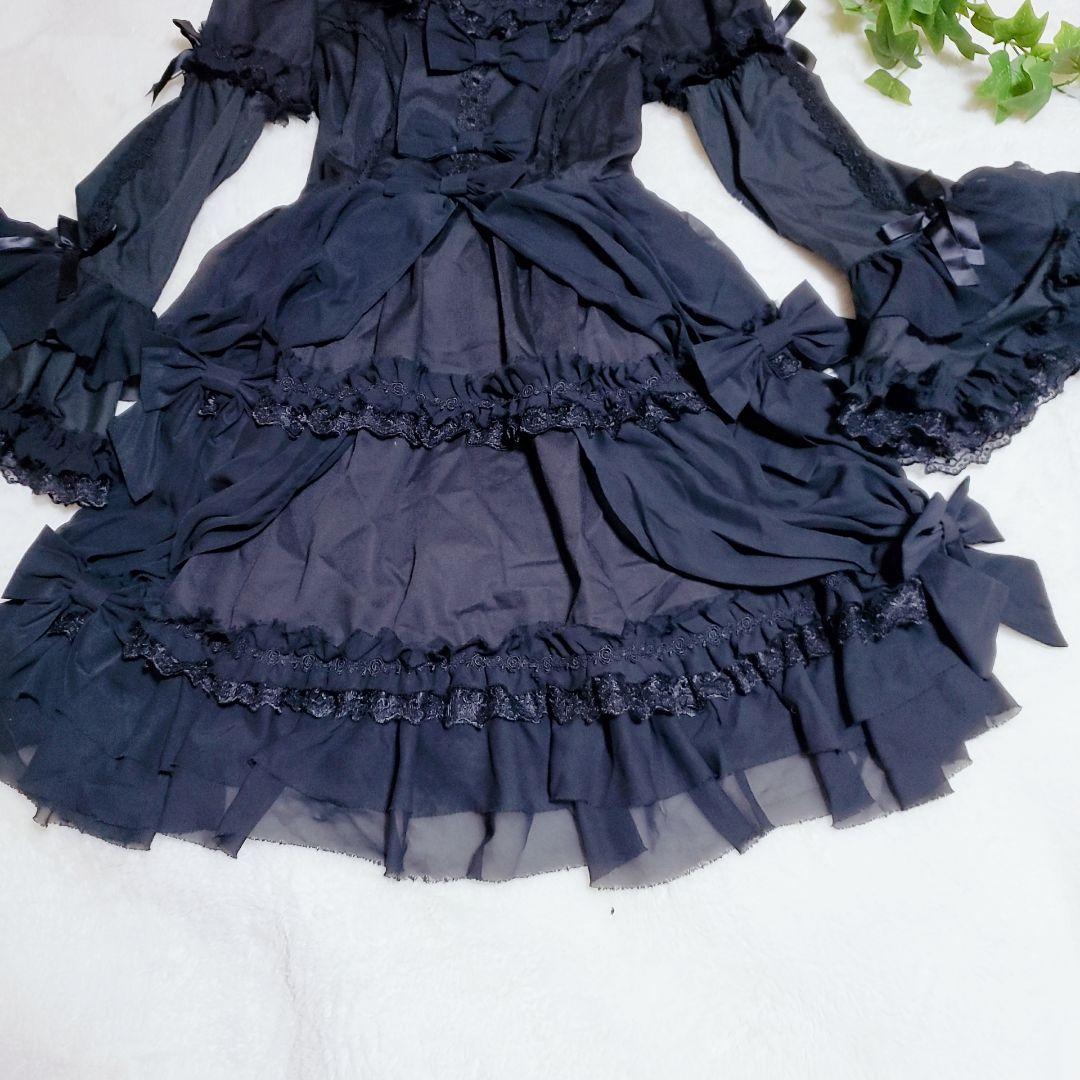 ボディライン フリル ワンピース ゴスロリ ロリータ 2way ブラック　2L