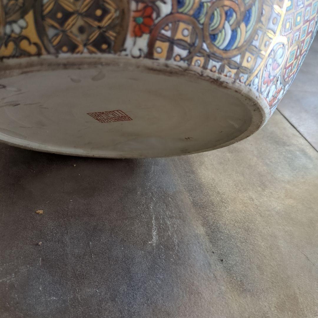 骨董 金魚 鉢 水鉢 めだか 睡蓮鉢 鉢カバー テーブル 金箔装飾 陶器鉢