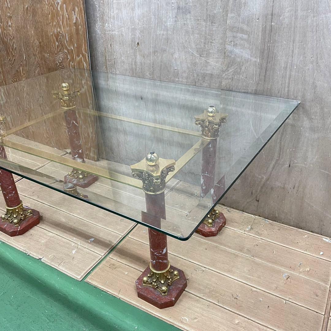 385 アンティーク風　テーブル　ガラステーブル　送料設置無料