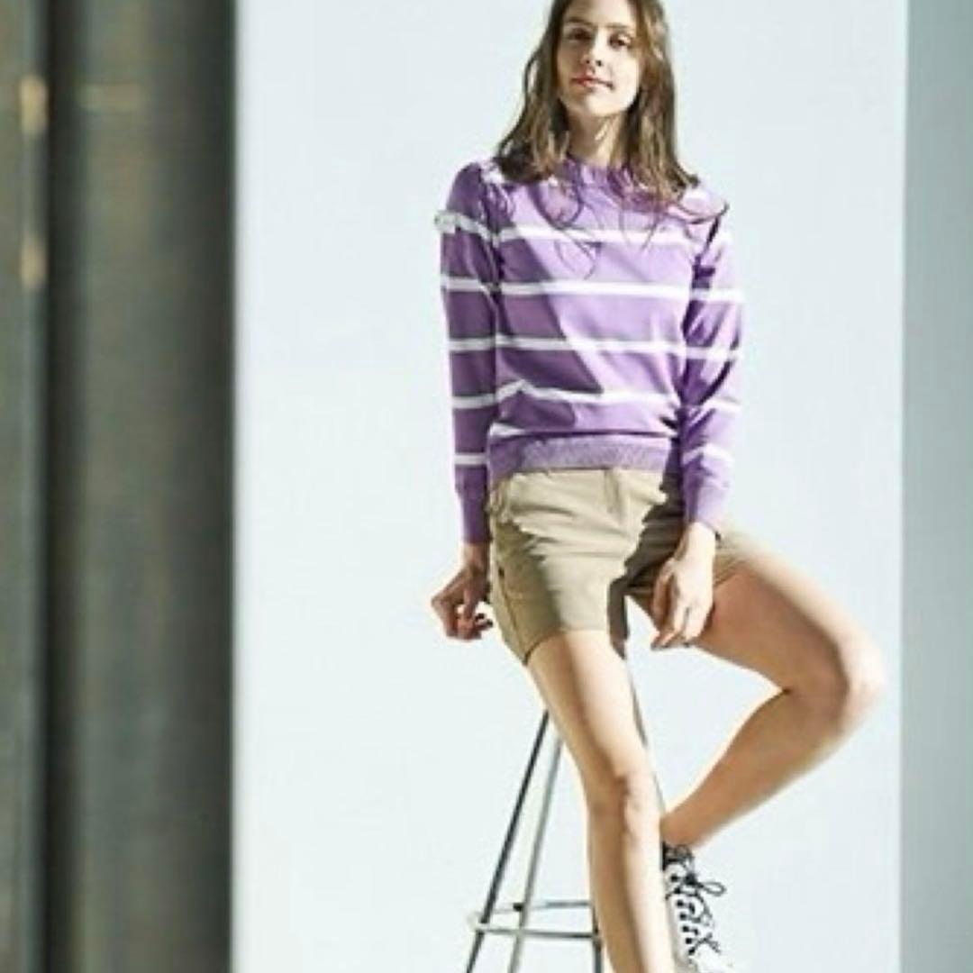 レディースウェア BRIEFING WOMEN STRIPE CREW NECK KNIT M