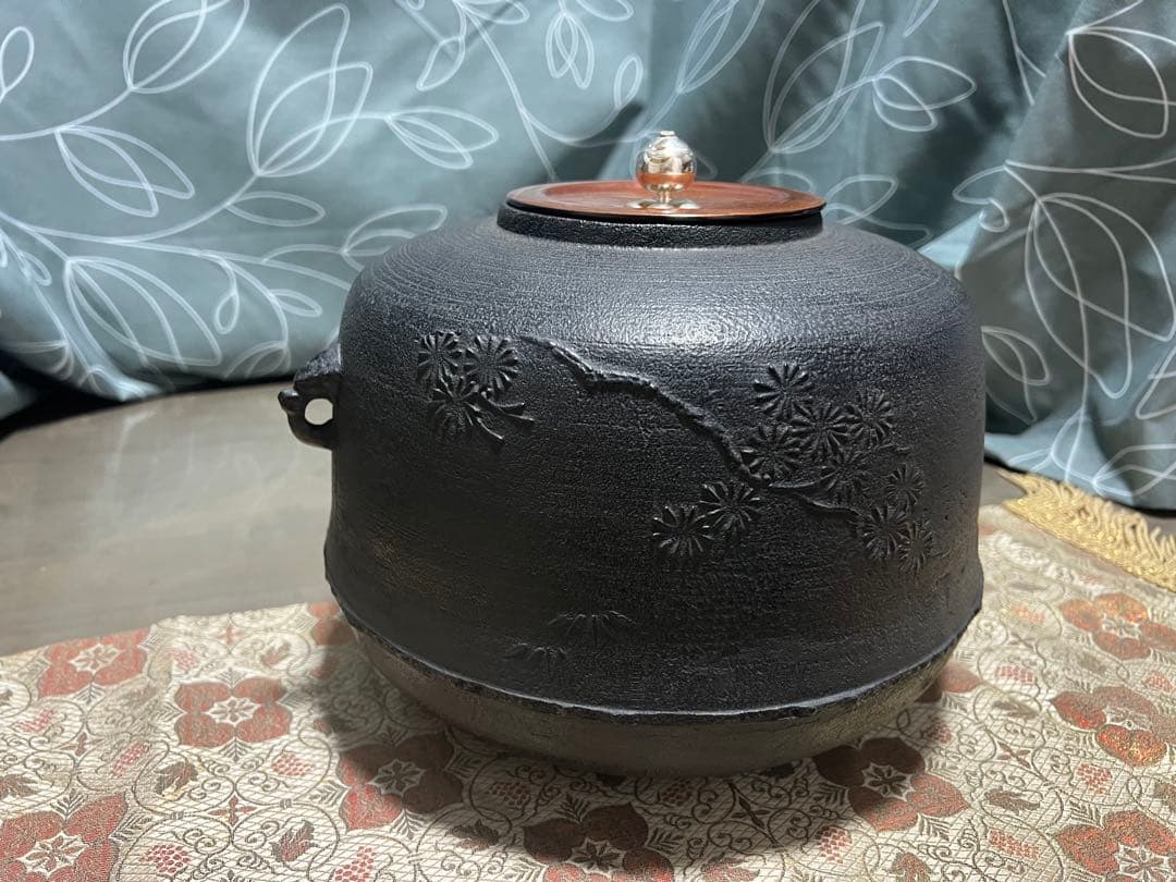 新品 尻張釜 唐松地紋 十二代和田美之助 茶釜