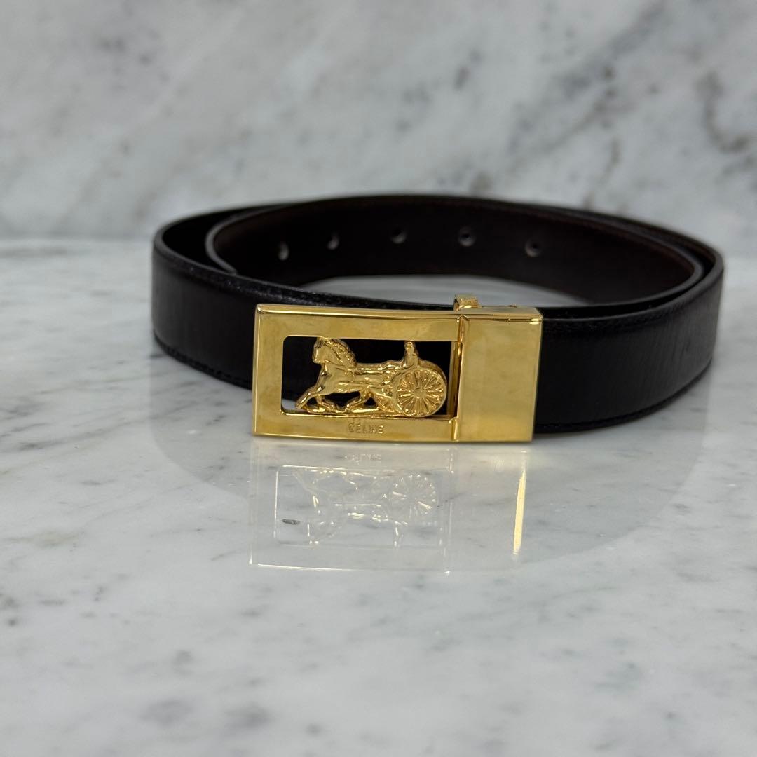 美品 CELINE セリーヌ ベルト 馬車金具 ホース ブラック ゴールド