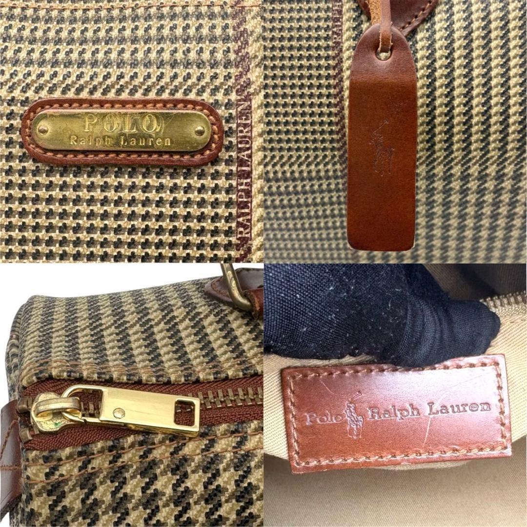 ポロラルフローレン ミニボストンバッグ 2way PVC 千鳥格子柄　ブラウン