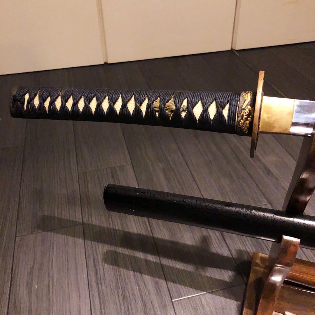 高級模造刀　高級居合刀　樋入り刀身　青緑金拵え　亜合金刀身　居合刀