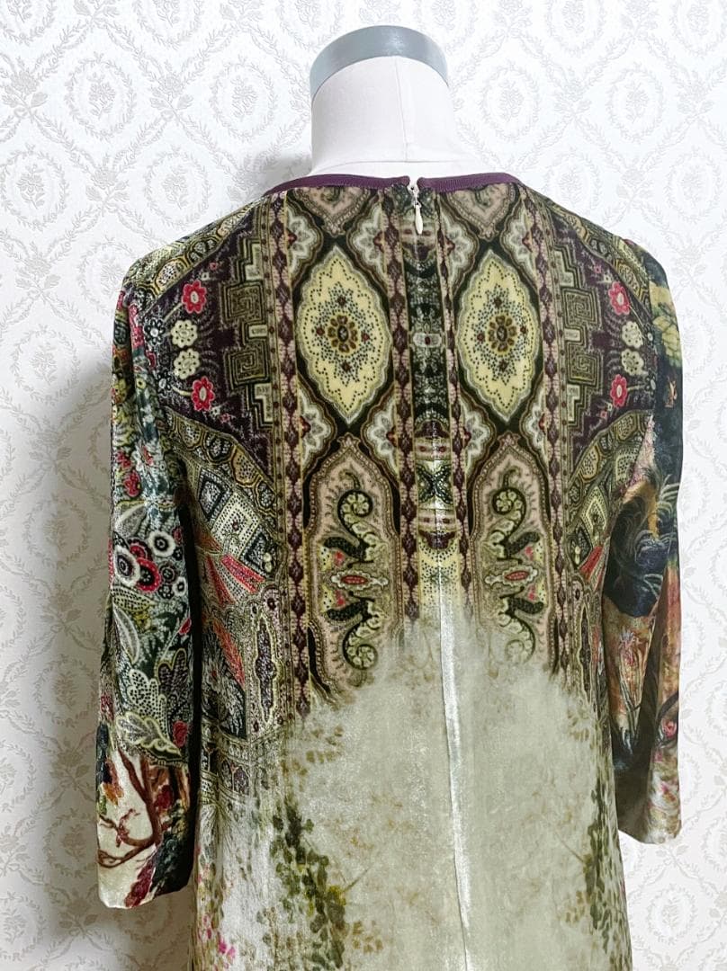美品 ETRO エトロ 風景柄ワンピース ベルベット調
