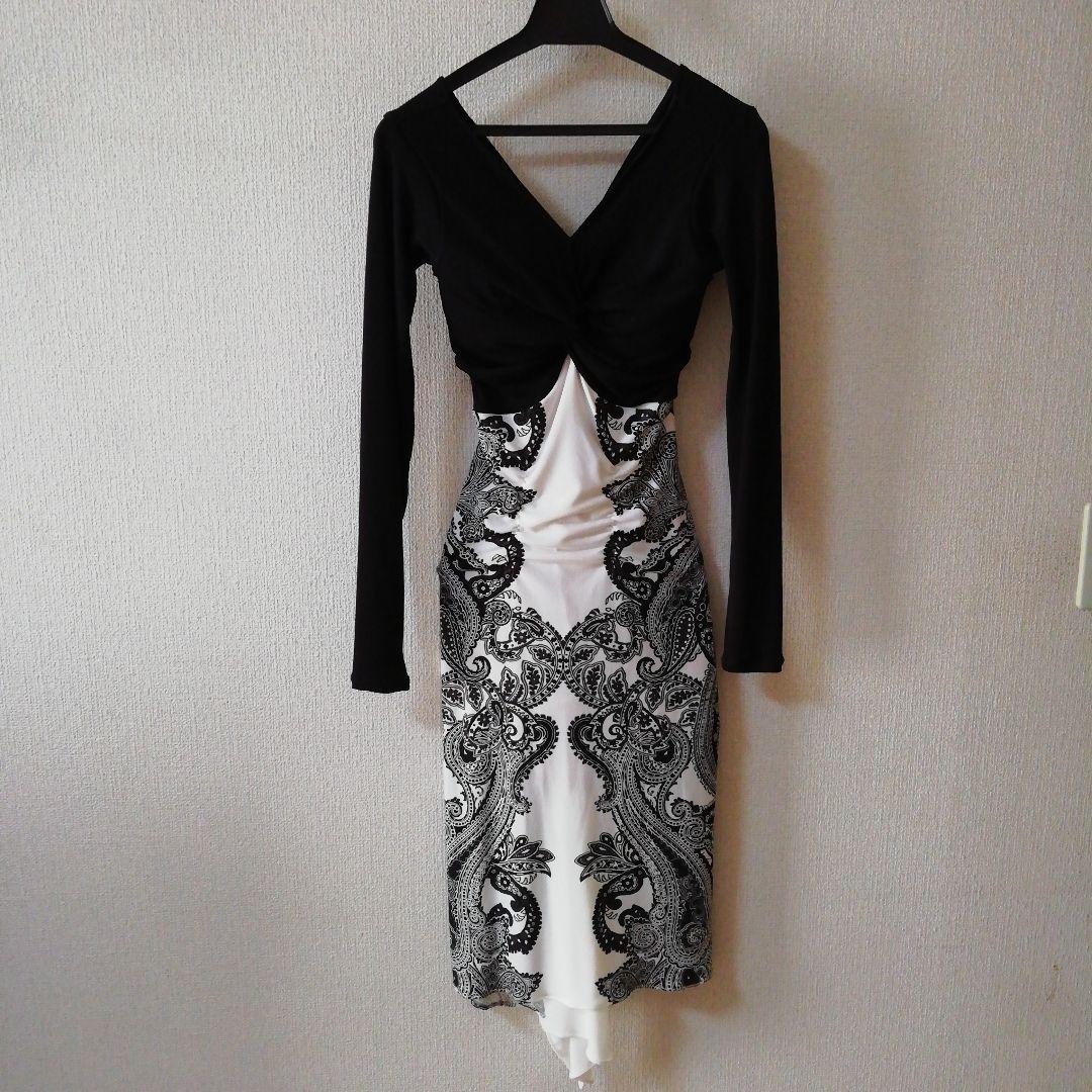 【社交ダンス】Chacottチャコット　白黒ペイズリー柄ワンピース　サイズS