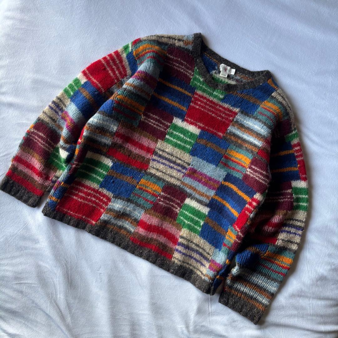 トップス 90s J.CREW patchwork hand knit