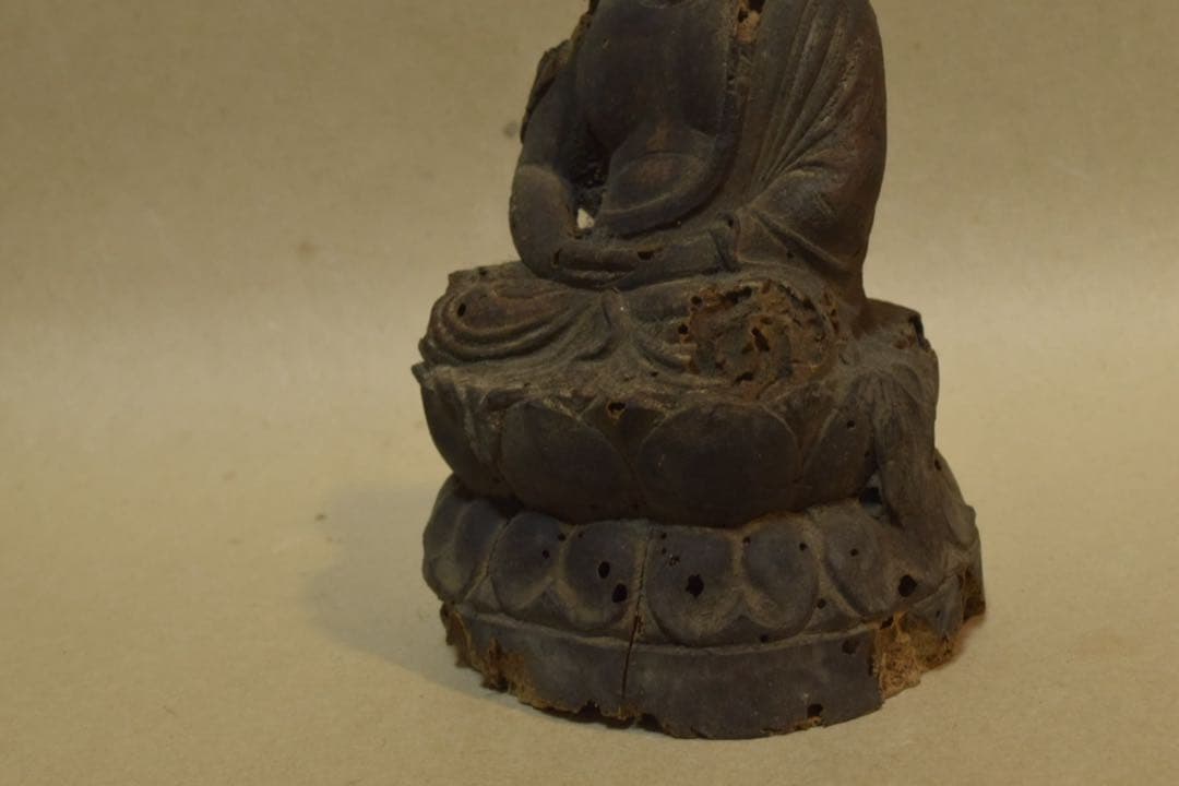 朽ちた木製仏像/蓮華座　古物　蚤の市