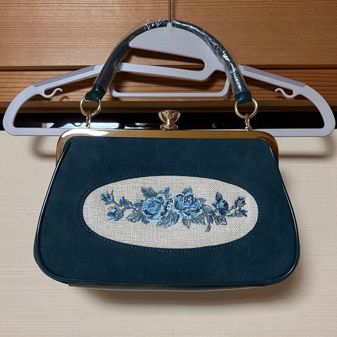 フレームローズ刺繍クロップドがま口バッグ アンアナザーアンジェラス フィント