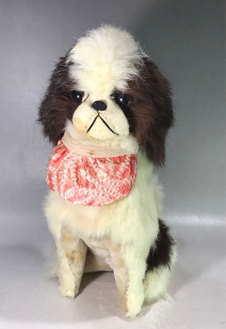 昭和30年 チン 狆 本物 兎の毛 ぬいぐるみ 犬 人形 アンティーク 毛皮
