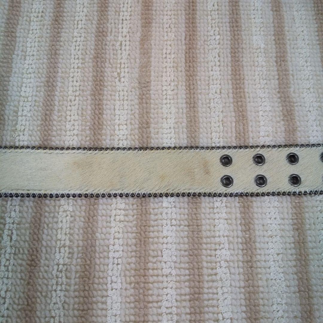 希少 新品未使用 馬革 ハラコ スタッズ ベルト ホワイト 白 レザー 本革