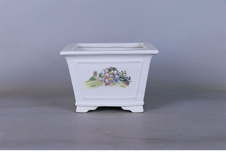 景徳鎮 粉彩四方童子図花鉢 多肉菖蒲盆栽 植木鉢 小品盆栽鉢 大品盆栽鉢