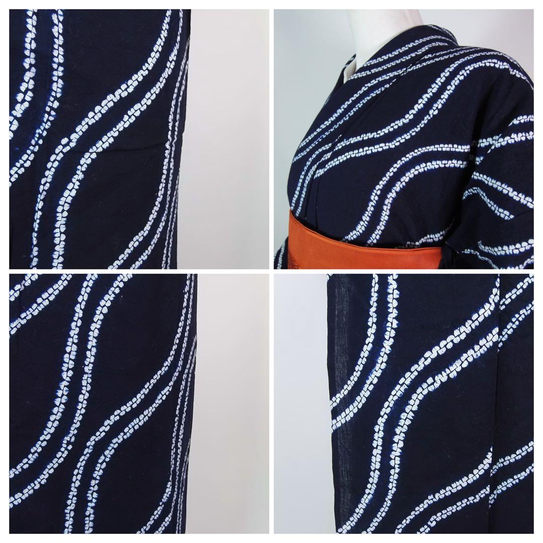 ほぼ美品 有松絞り浴衣 立涌文様　 藍染 夏にぴったりの涼やか着物