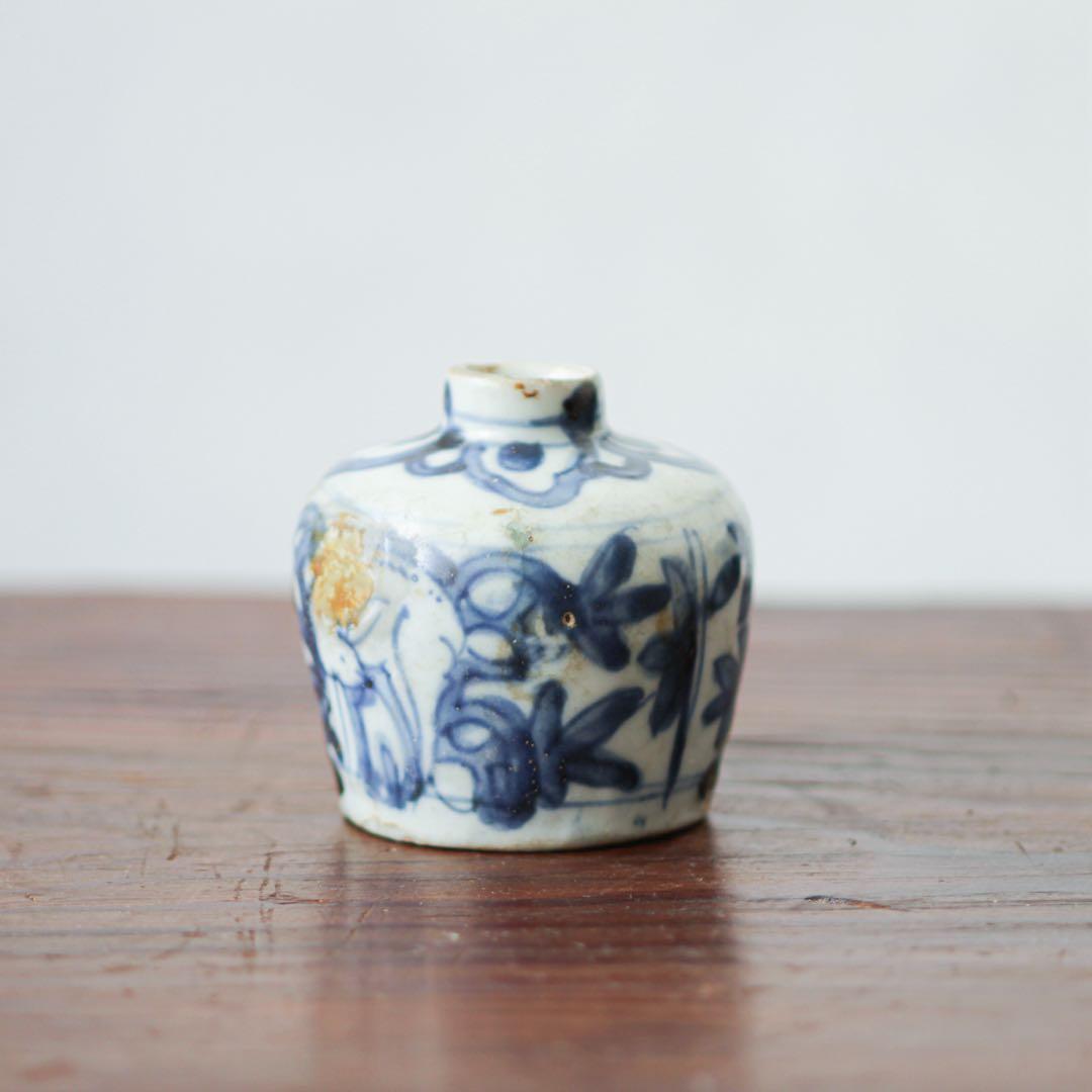 古染付　小壺　中国陶磁器　青花　青華